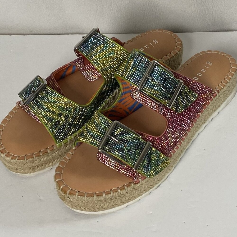 Gianni Bini Rhinestone Platform Sandals Womens Sz 10M Espadrille Double Straps